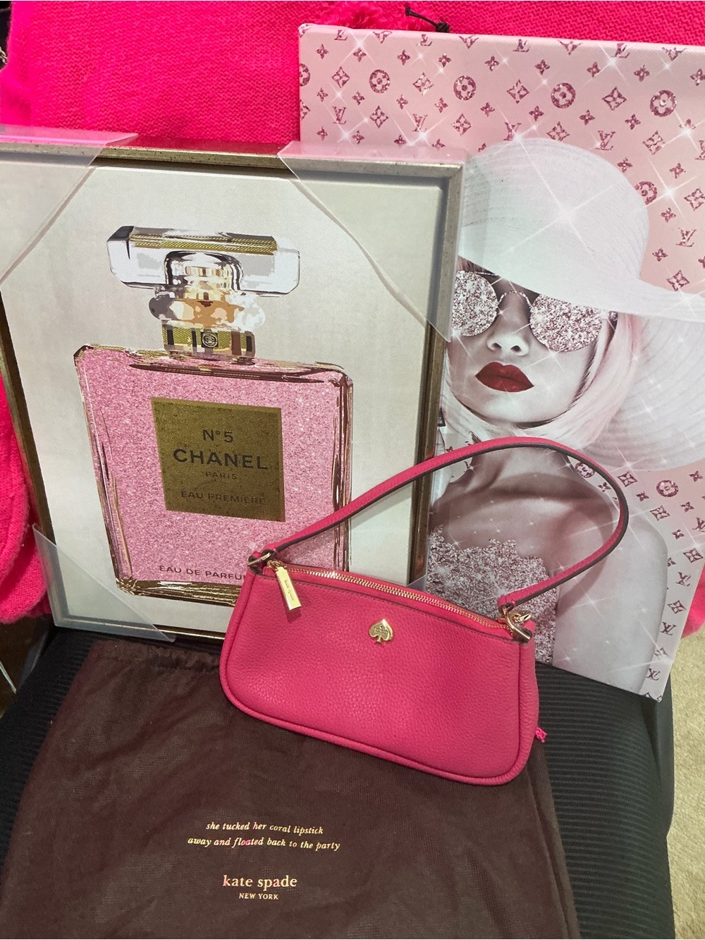 kate spade Hot Pink Leather Shoulder Bag with Gold Accents
